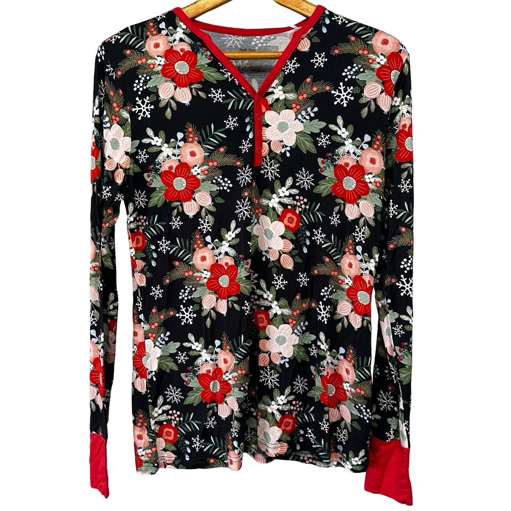 NEW Little Sleepies Poinsettia Floral Bamboo Pajama Top Small Long Sleeve